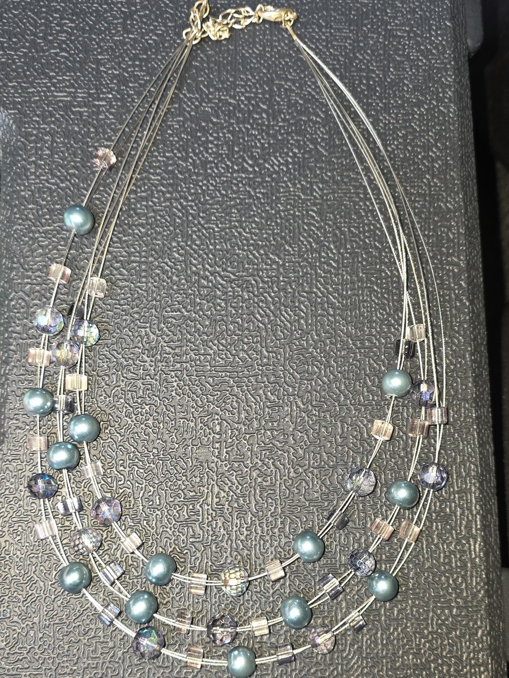 Source Unknown Teal Pearl and Iridescent Crystal Multi-Strand Necklace